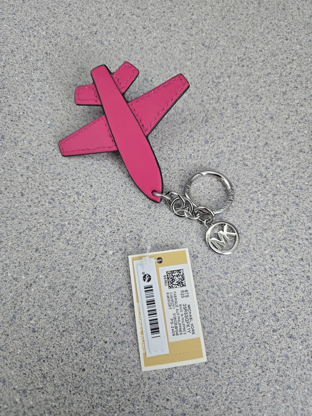 MICHAEL Michael Kors Hot Pink Leather Airplane Keychain Keyfob with MK Charm - Picture 2 of 4